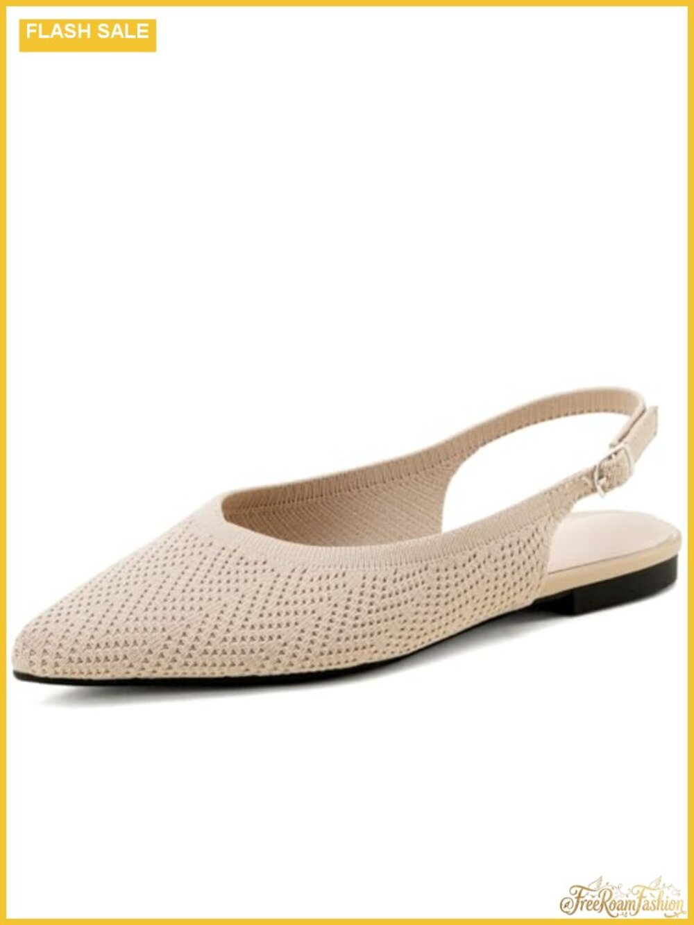 Knit Slingback Ballet Flats Pointed Toe Adjustable Buckle